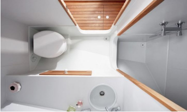 Picture of boat head with upgraded toilet installation.